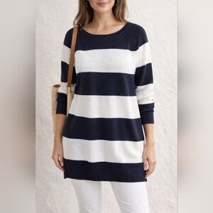 Jeanne Pierre | Navy and White Striped Women's Tunic Sweater, Size S